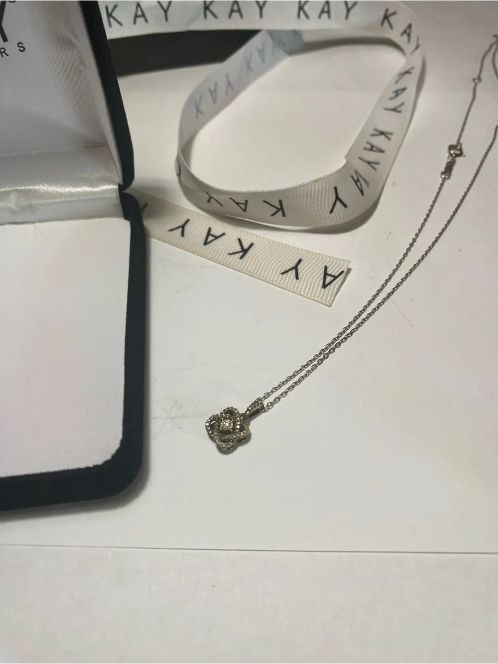 Kay Jewelers Silver Knot Pendant Necklace with Pavé Accents